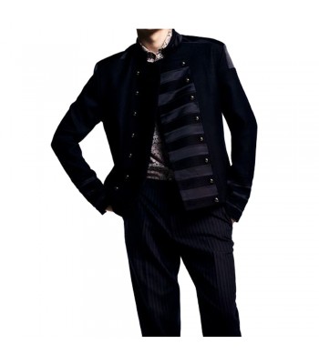 Mens Gothic Black Fashion Velvet Military Coat